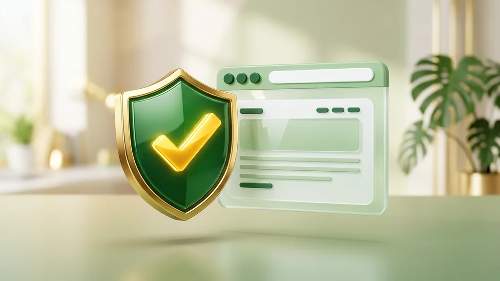 A verification shield over a browser window, illustrating checks on the Royal Reels operator, licence and login domain.