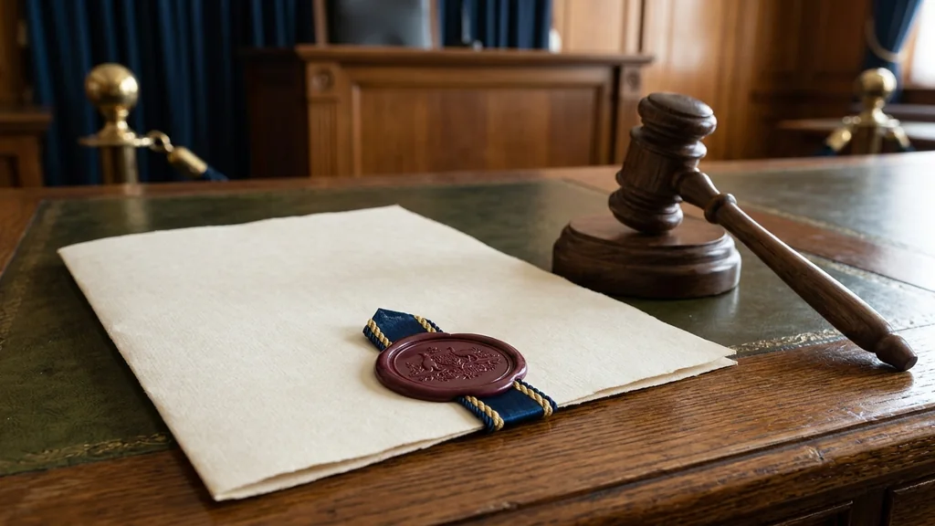 A regulatory document and gavel representing the Interactive Gambling Act 2001 and ACMA rules that restrict online pokies offered to Australians.