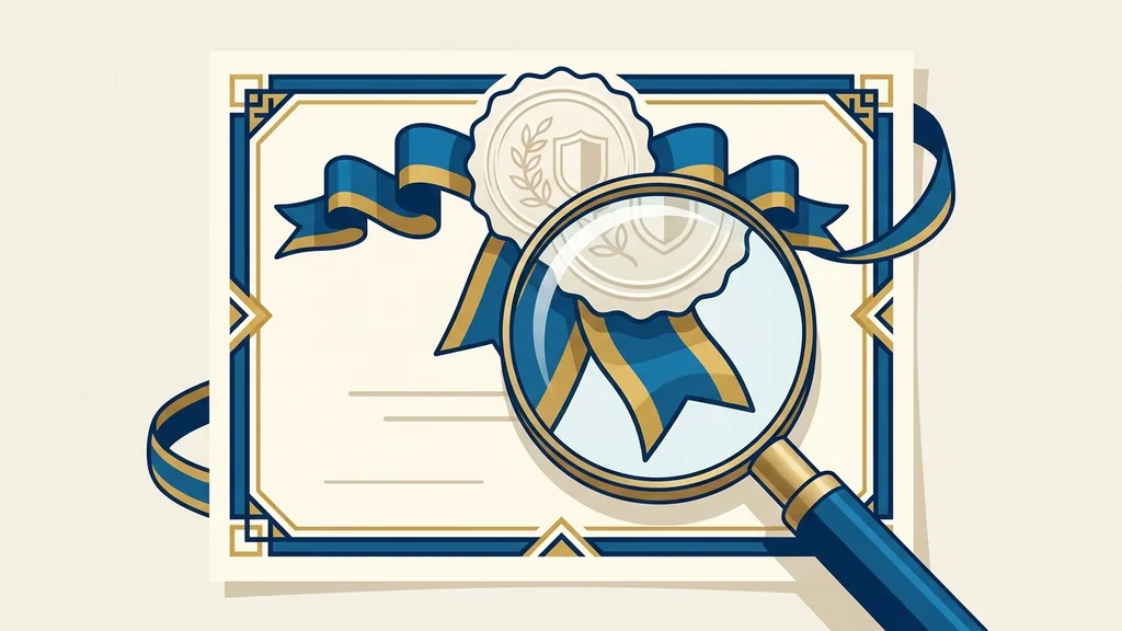 A magnifying glass over a licence certificate, representing the missing proof of an Australian online-casino licence for Royal Reels.